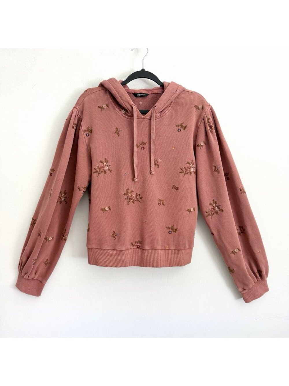 Driftwood Pink Floral Embroidered Hooded Sweatshirt Cotton Women’s Size Medium